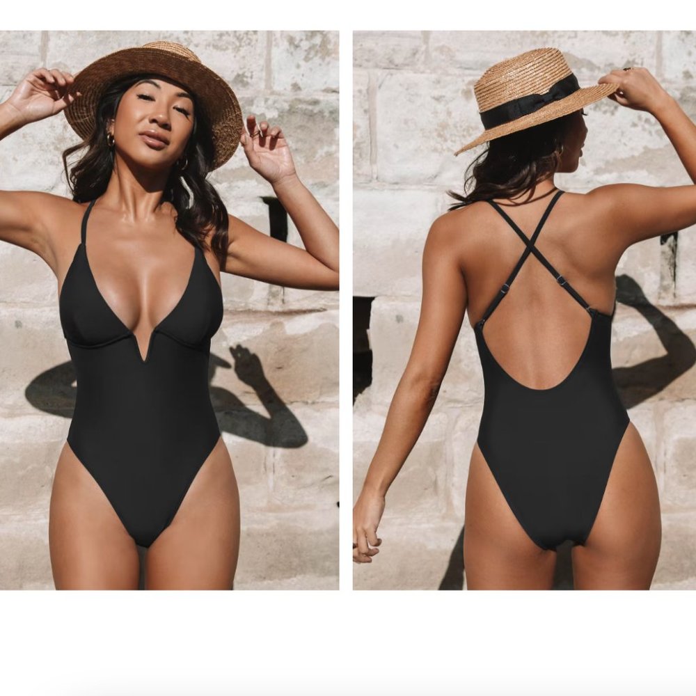 Cupshe - Deep V-Wire Cross Back Swimsuit
